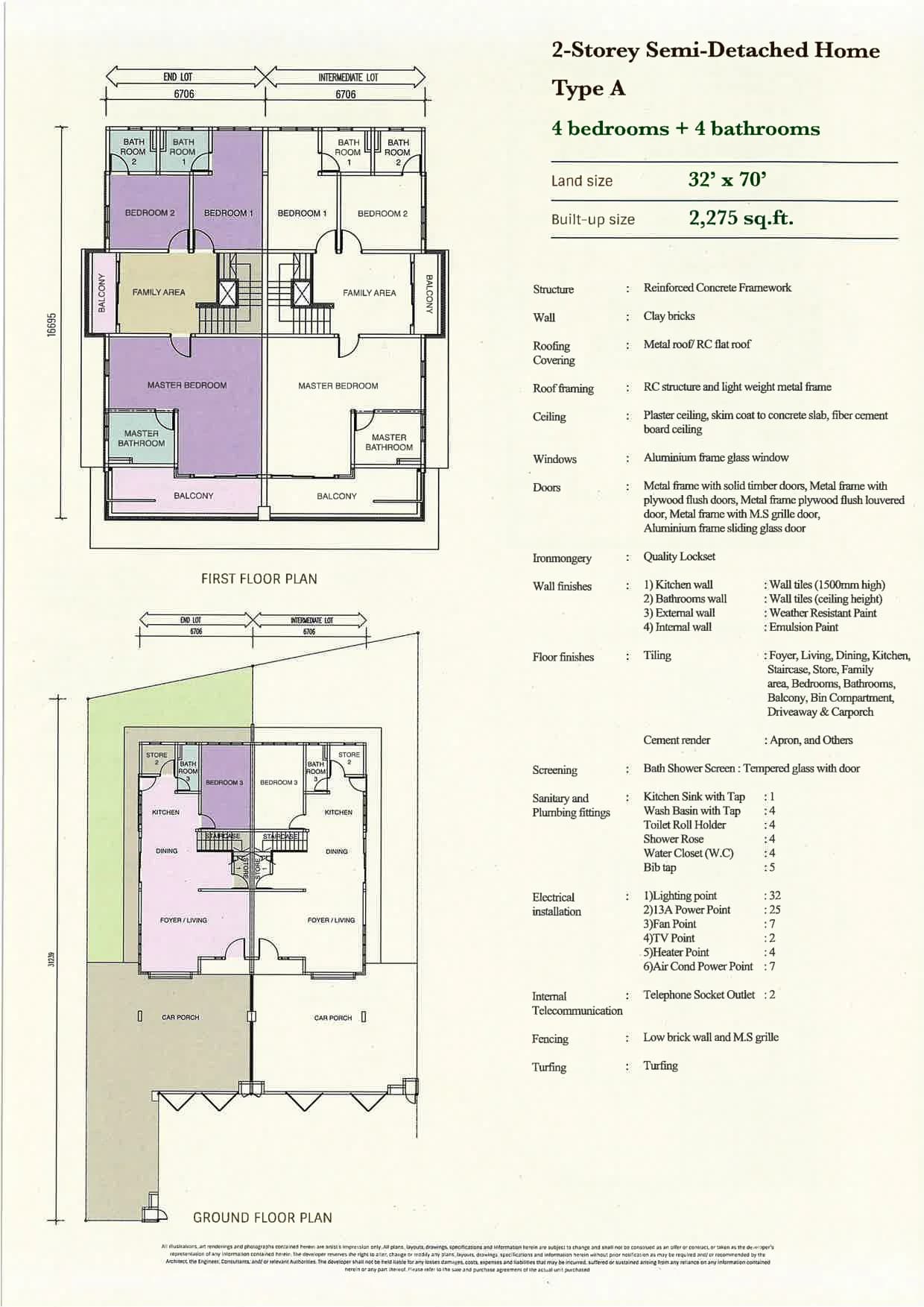 Greenwoods Residence @ Taman Daya A 型 · 双层半独立 户型图 (2275 sqft)