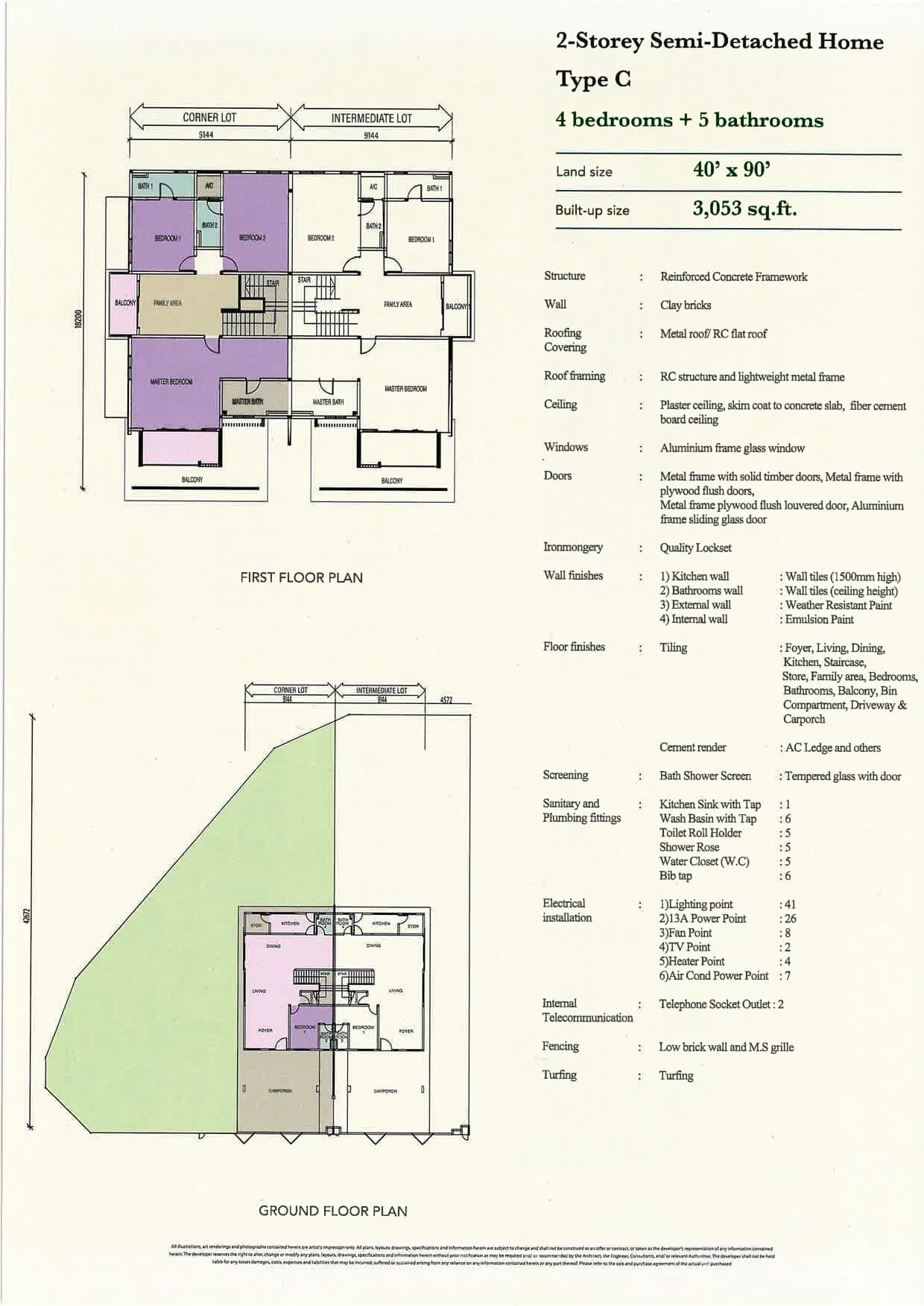 Greenwoods Residence @ Taman Daya C 型 · 双层半独立（角头） 户型图 (3053 sqft)