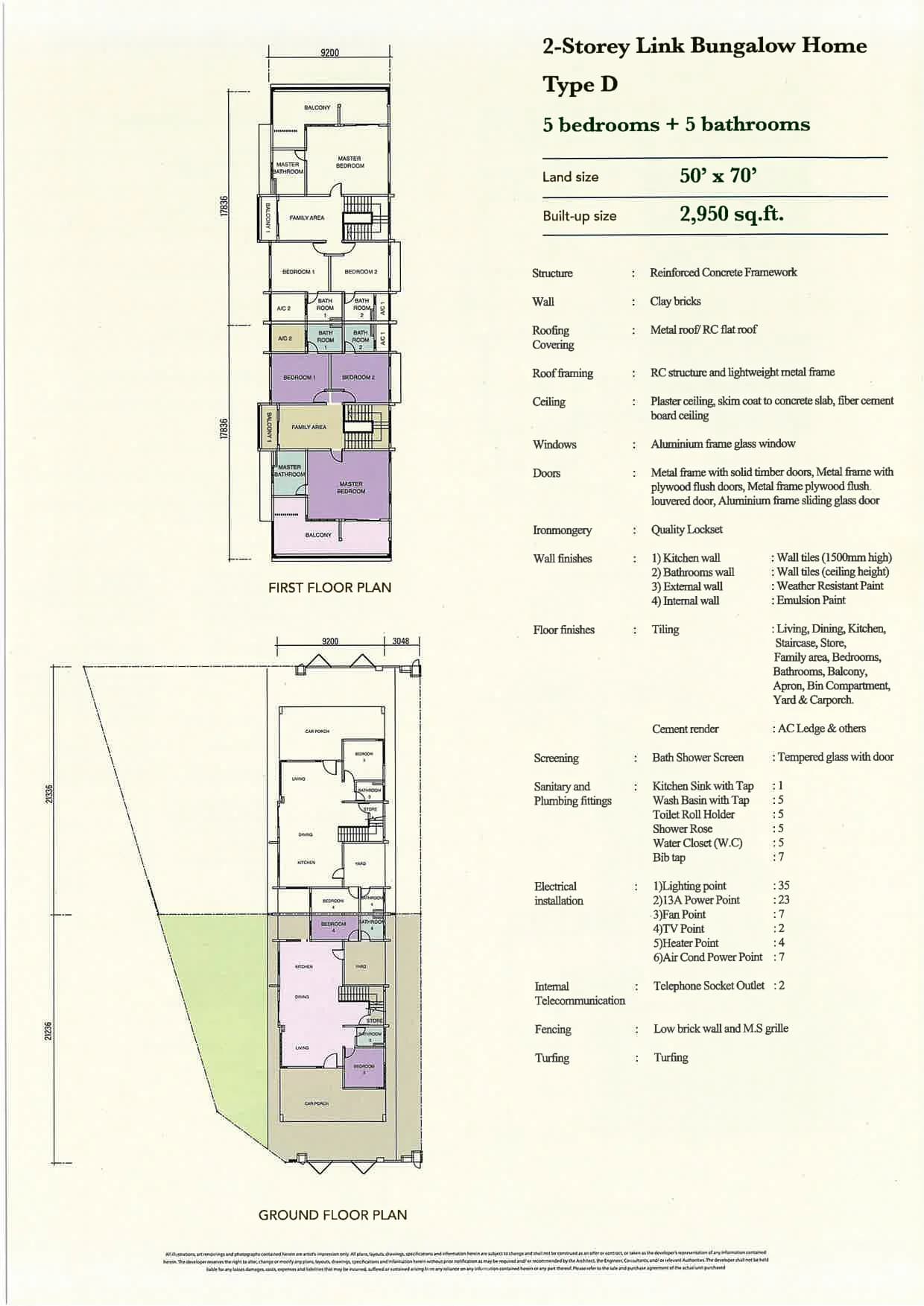 Greenwoods Residence @ Taman Daya D 型 · 双层 Link 洋房 户型图 (2950 sqft)