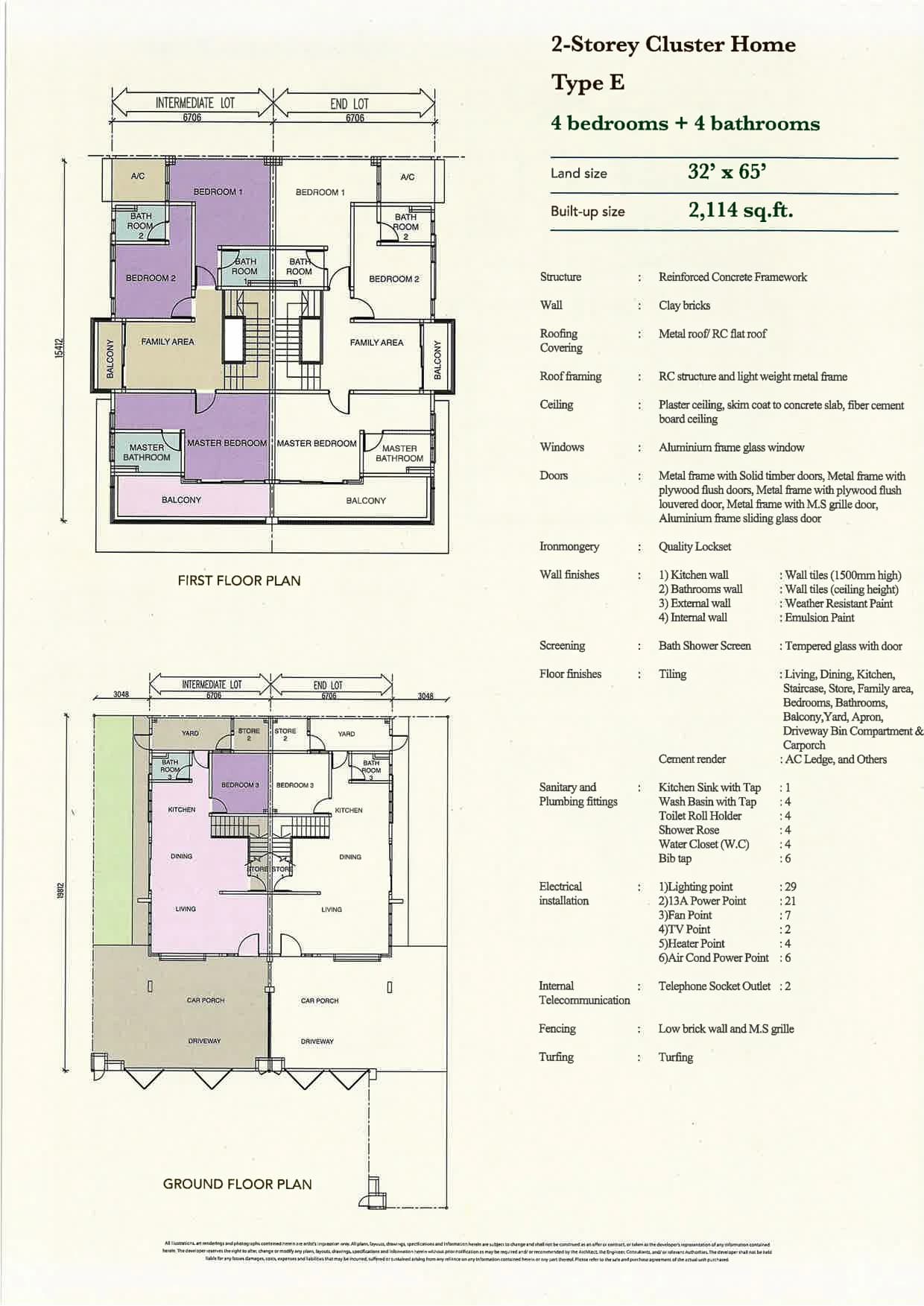 Greenwoods Residence @ Taman Daya E 型 · 双层 Cluster 户型图 (2114 sqft)