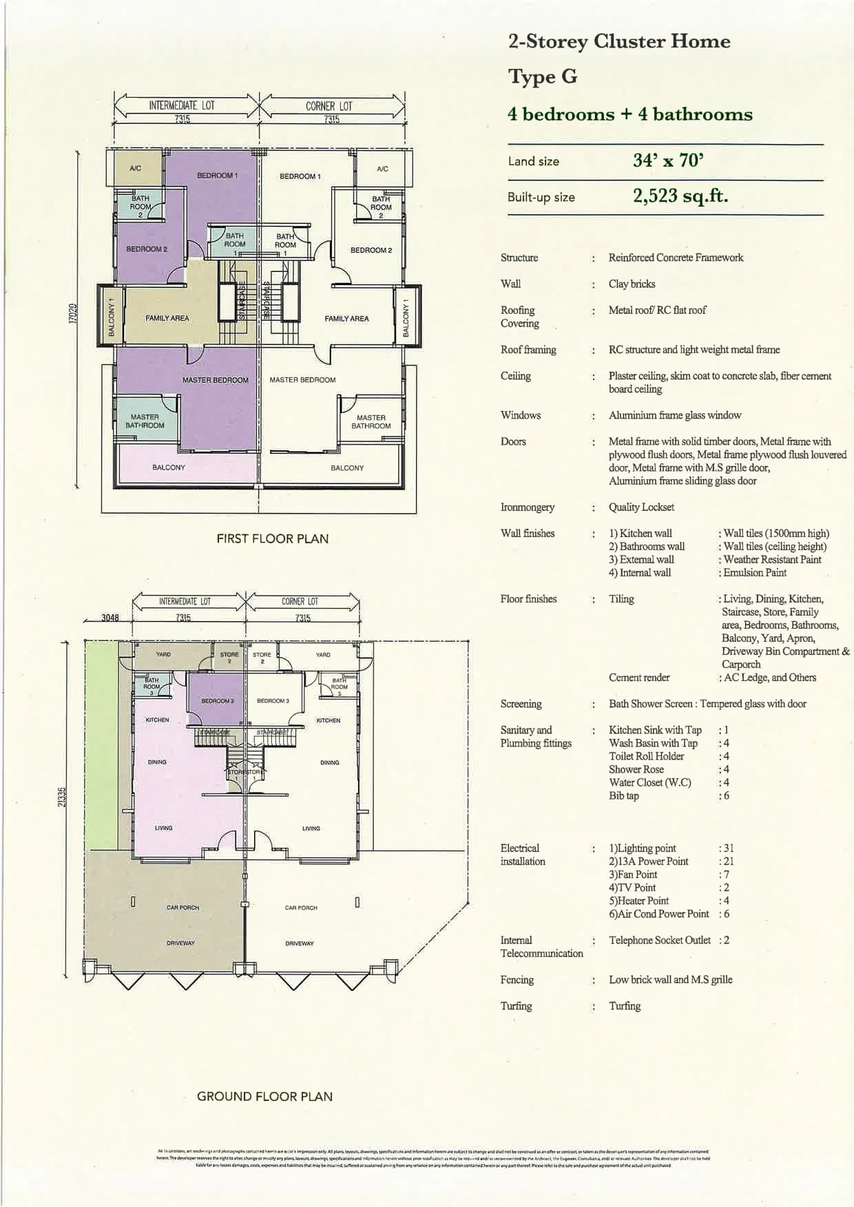 Greenwoods Residence @ Taman Daya G 型 · 双层 Cluster 户型图 (2523 sqft)