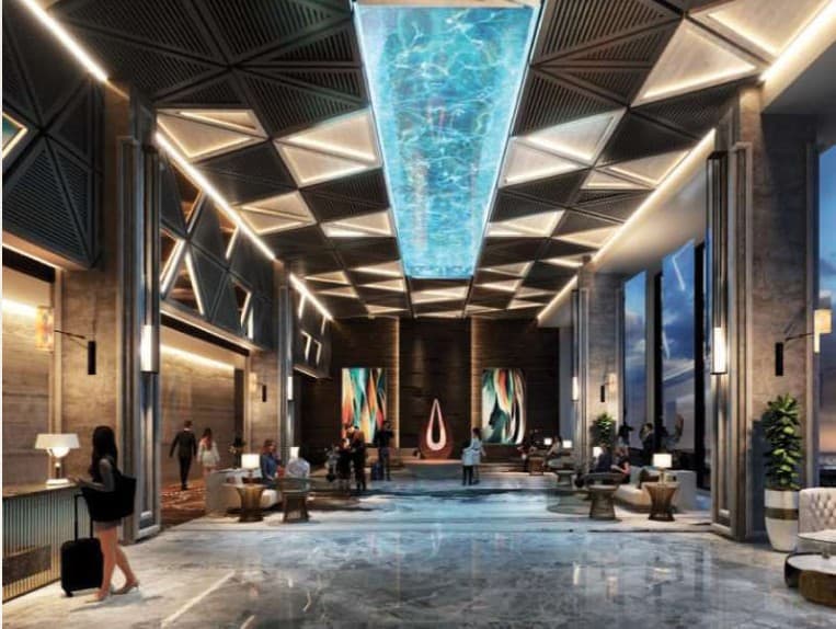 Celestial Glass-bottom Pool above the grand lobby at Richmond JBCC