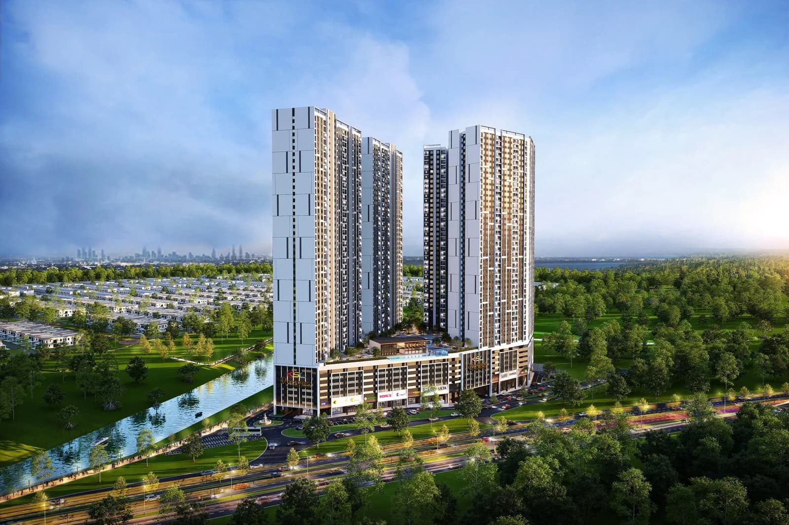 Riverhaus serviced apartment towers beside the Sungai Melayu, Riveria Garden Iskandar Puteri