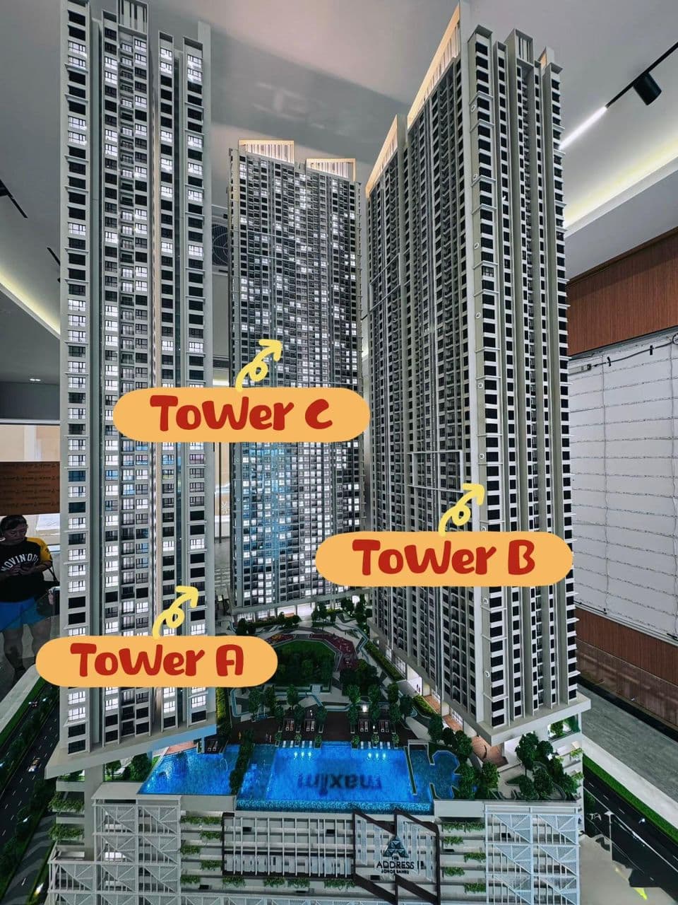 THE Address Serviced Apartment scale model showing Tower A, B and C, Johor Bahru CIQ