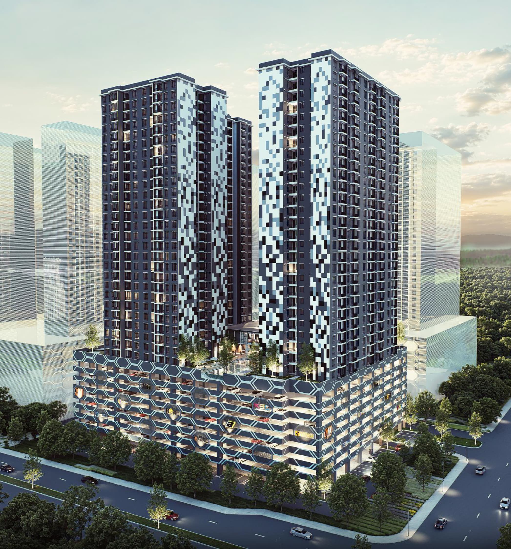 Jewel Residences exterior facade aerial view, Masai Johor Bahru by KSL Holdings