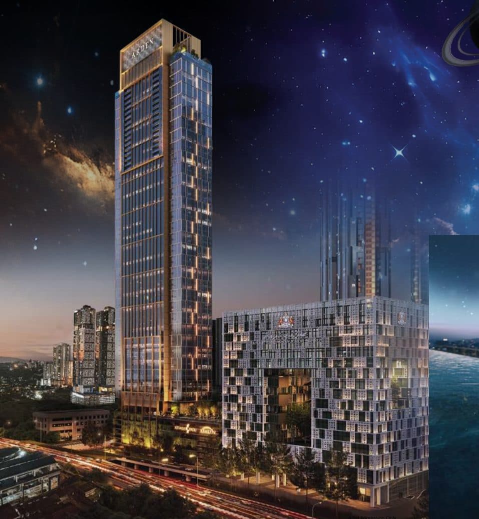 Arden Residences high-rise tower night exterior rendering, Taman Pelangi Johor Bahru