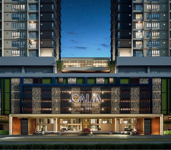 Calia Residences by PGB grand entrance lobby night view, Johor Bahru CIQ