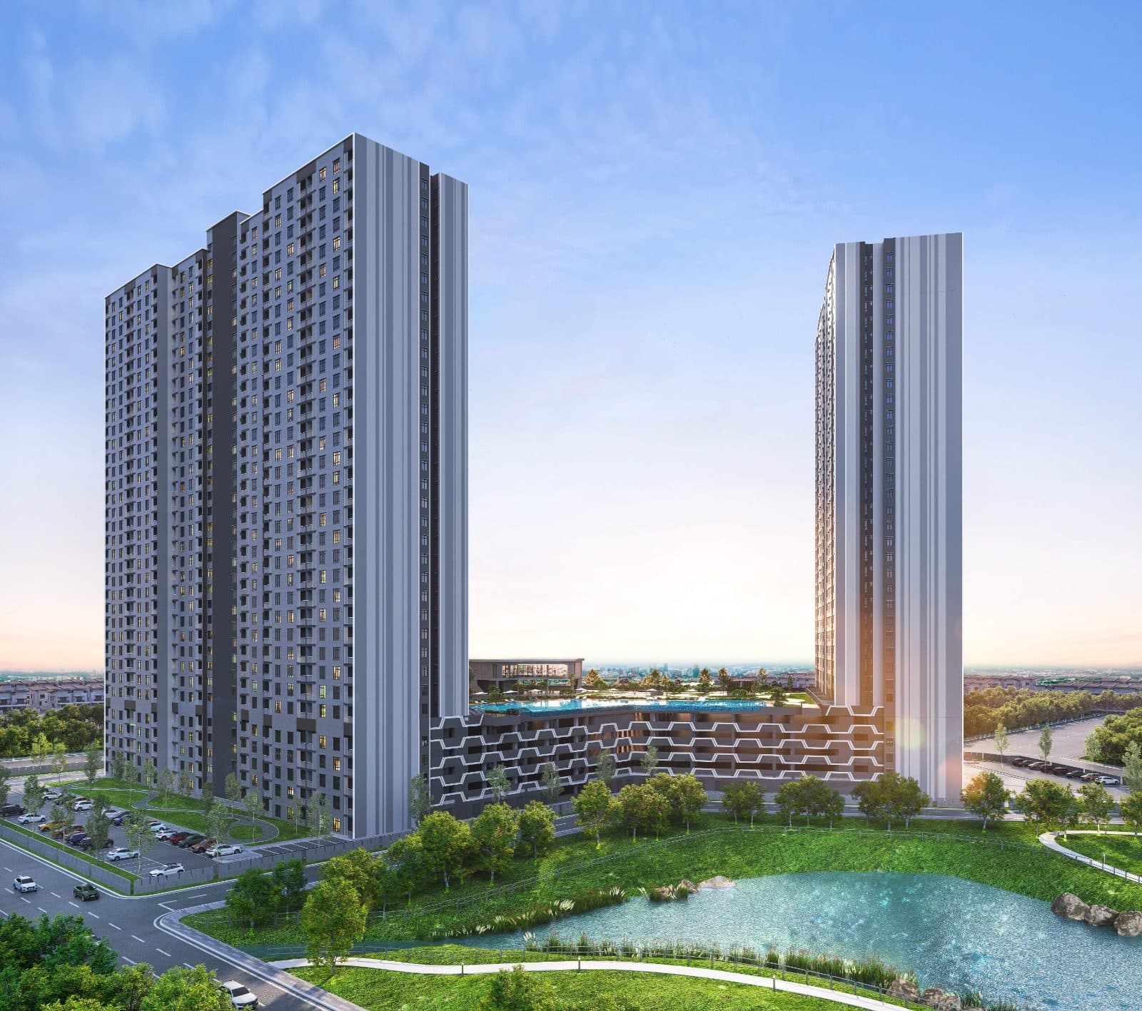 KSL Lakeview Serviced Apartment exterior facade rendering, Taman Molek Johor Bahru
