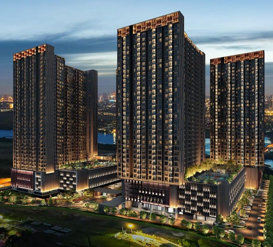 Parkland By The River Serviced Apartment night aerial view, Permas Jaya Johor Bahru