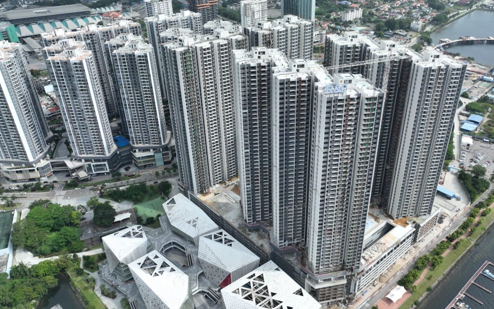 R&F Princess Cove aerial view of high-rise towers, Johor Bahru CIQ