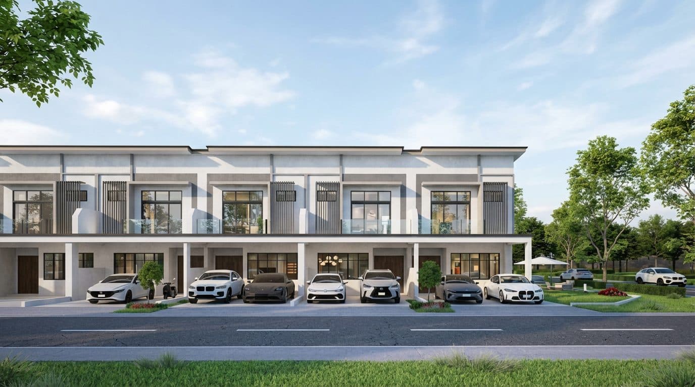 Riveria Garden Aluna terrace house facade exterior rendering, Iskandar Puteri Johor Bahru