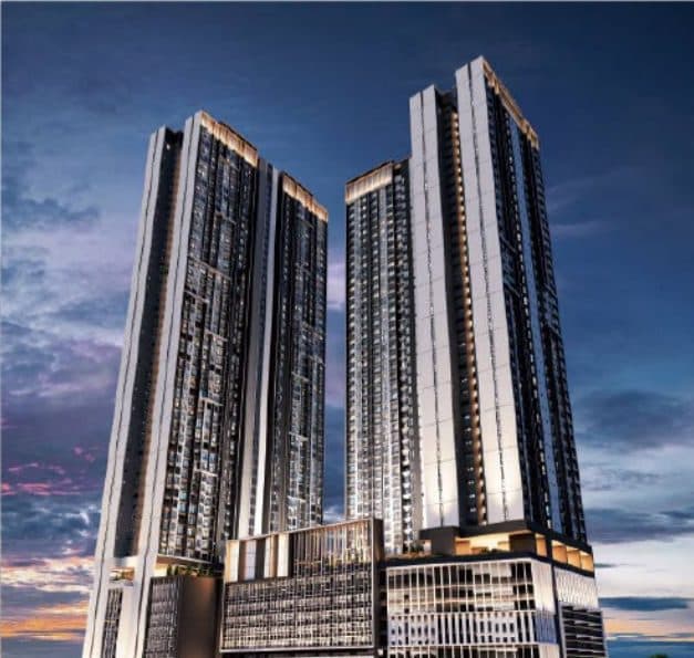 THE Address Serviced Apartment exterior night render, Johor Bahru CIQ