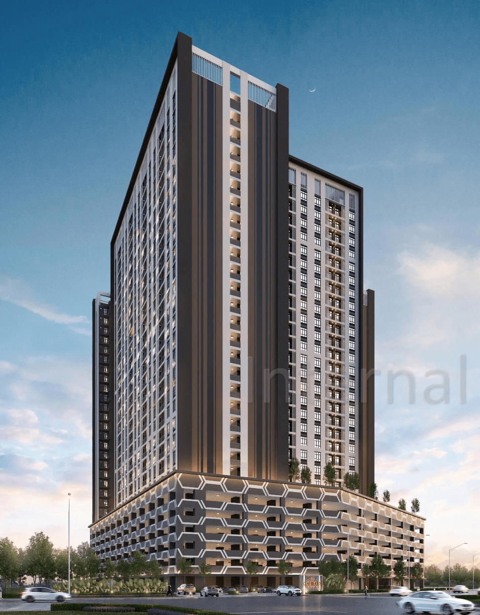 Ceros Residences exterior facade rendering at dusk, Skudai Johor Bahru by KSL Holdings